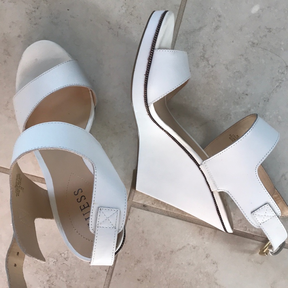 White Guess wedge sandals. 4” heel